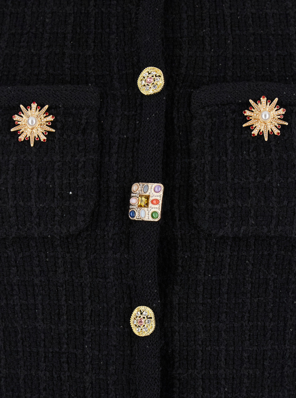 Black Top With Jewel Buttons Tweed Woman Polyester Cotton Wool Tops