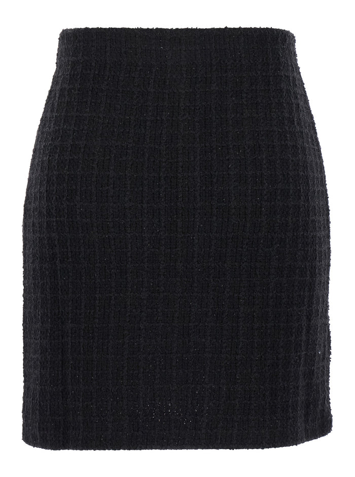 Mini Black Pencil Skirt With Jewel Buttons Tweed Woman