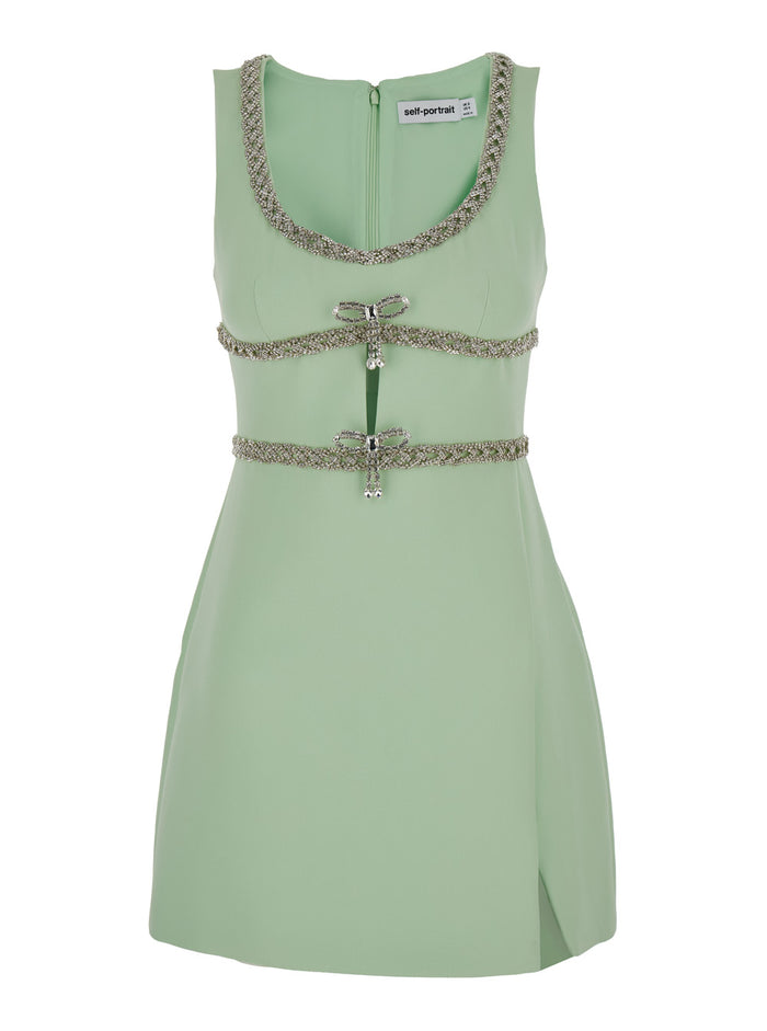 Mini Mint Green Dress With Bows And Crystals Fabric Woman