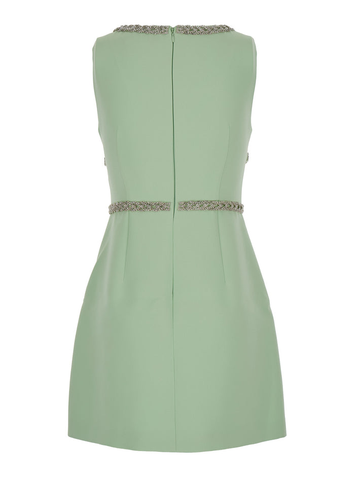 Mini Mint Green Dress With Bows And Crystals Fabric Woman