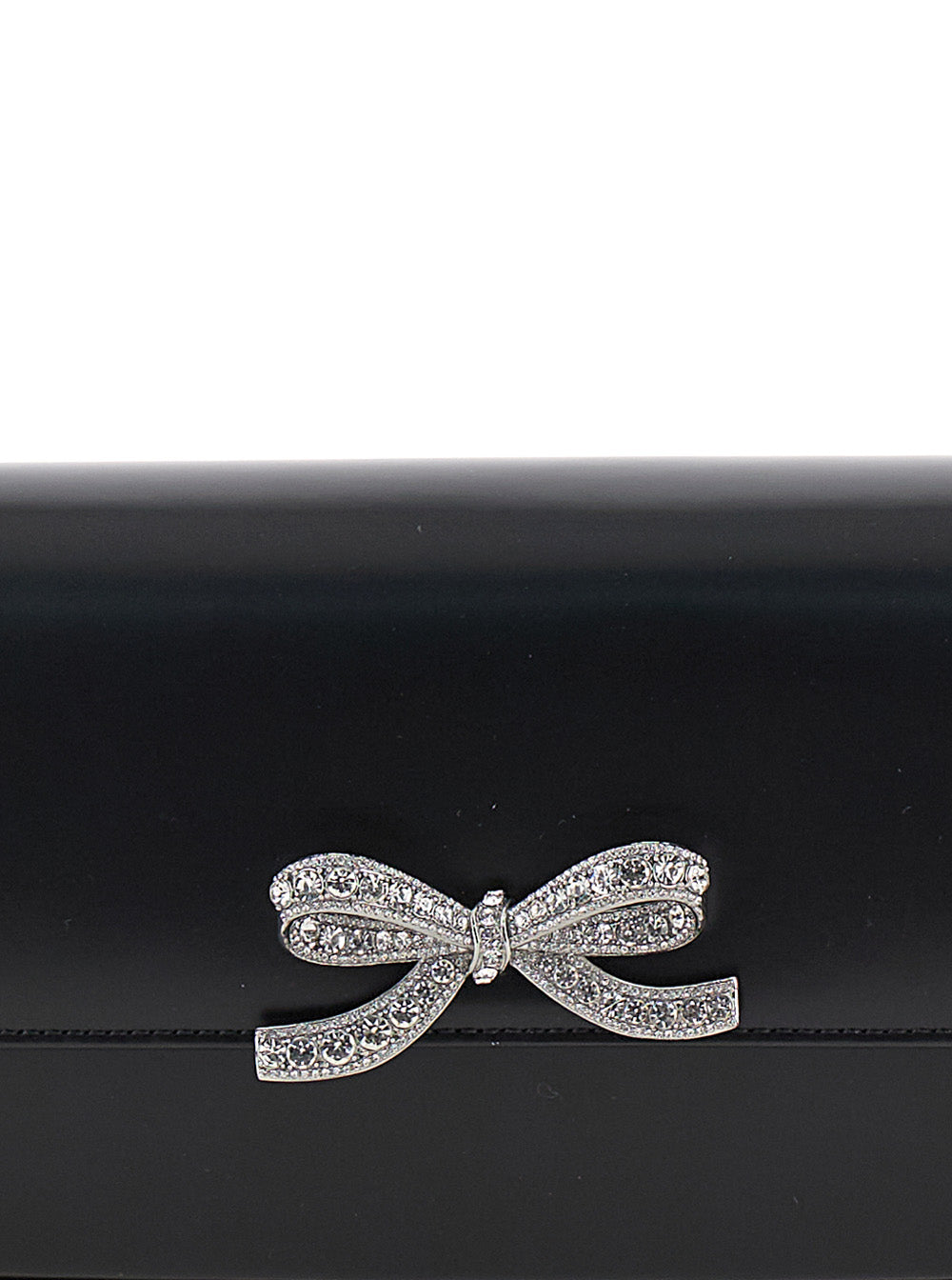 Black Shoulder Bag With Crystal Bow Detail Smooth Leather Woman 100 % Calf