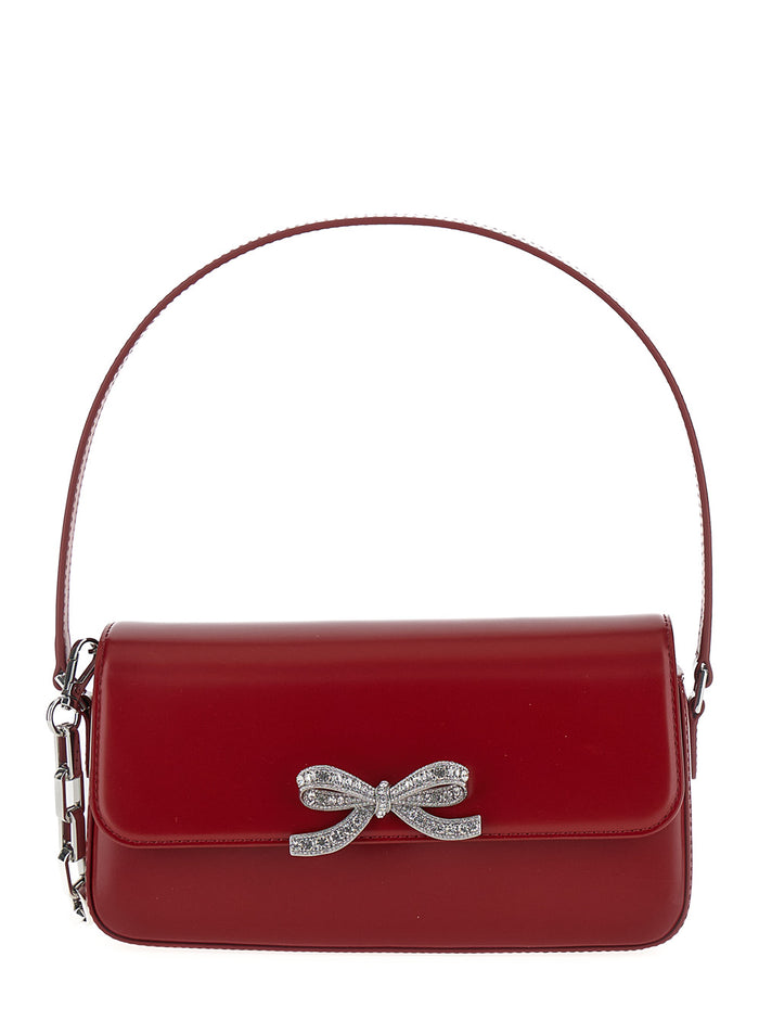 Red Shoulder Bag With Crystal Bow Detail Smooth Leather Woman