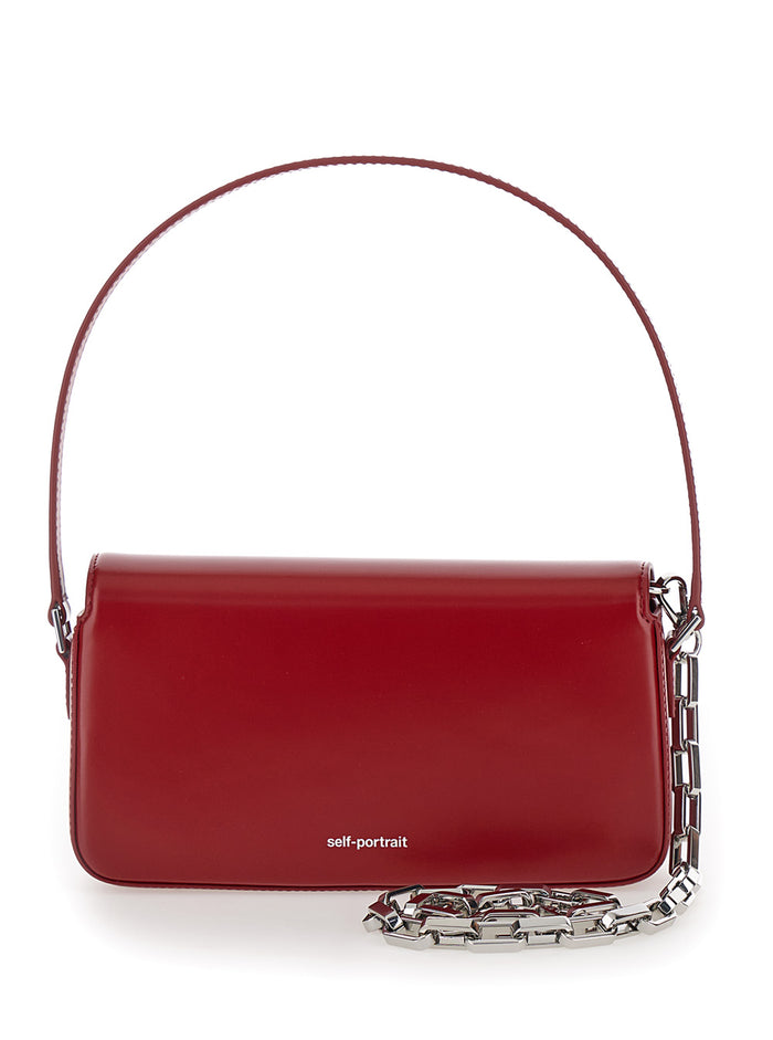 Red Shoulder Bag With Crystal Bow Detail Smooth Leather Woman