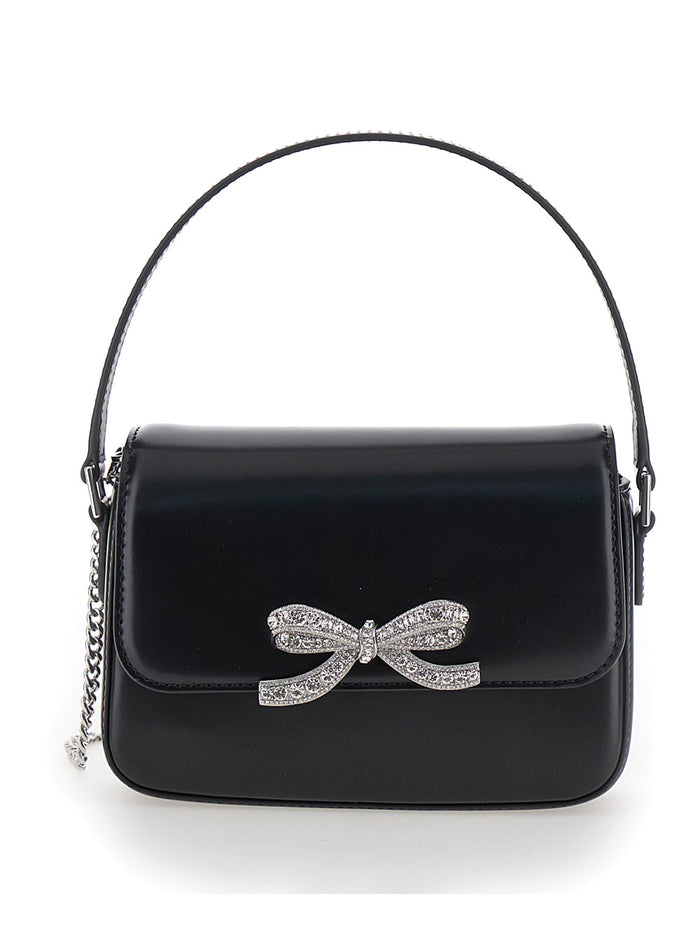 Micro Black Handbag With Bow Detail Smooth Leather Woman 100 % Calf Shoulder Bags