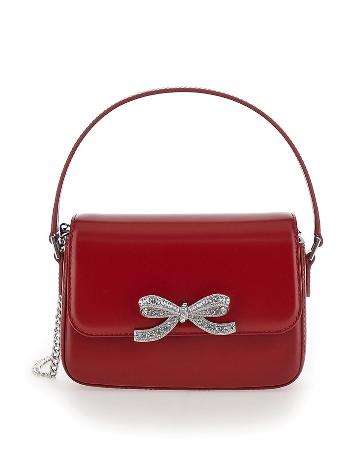 Micro Red Handbag With Bow Detail Smooth Leather Woman Shoulder Bags