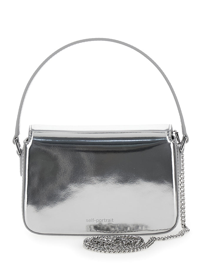 Micro Silver Handbag With Bow Detail Metallic Leather Woman Shoulder Bags