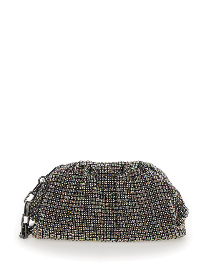 Metallic Clutch With Chain Fabric All-Over Rhinestones Woman Clutches And Pochettes