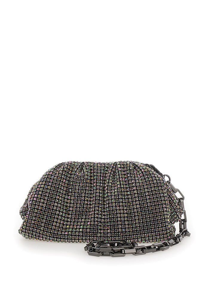 Metallic Clutch With Chain Fabric All-Over Rhinestones Woman Clutches And Pochettes