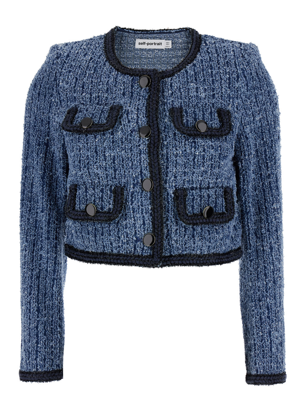 Blue Cropped Jacket With Patch Pocket Textured Denim Woman Blu Blazers