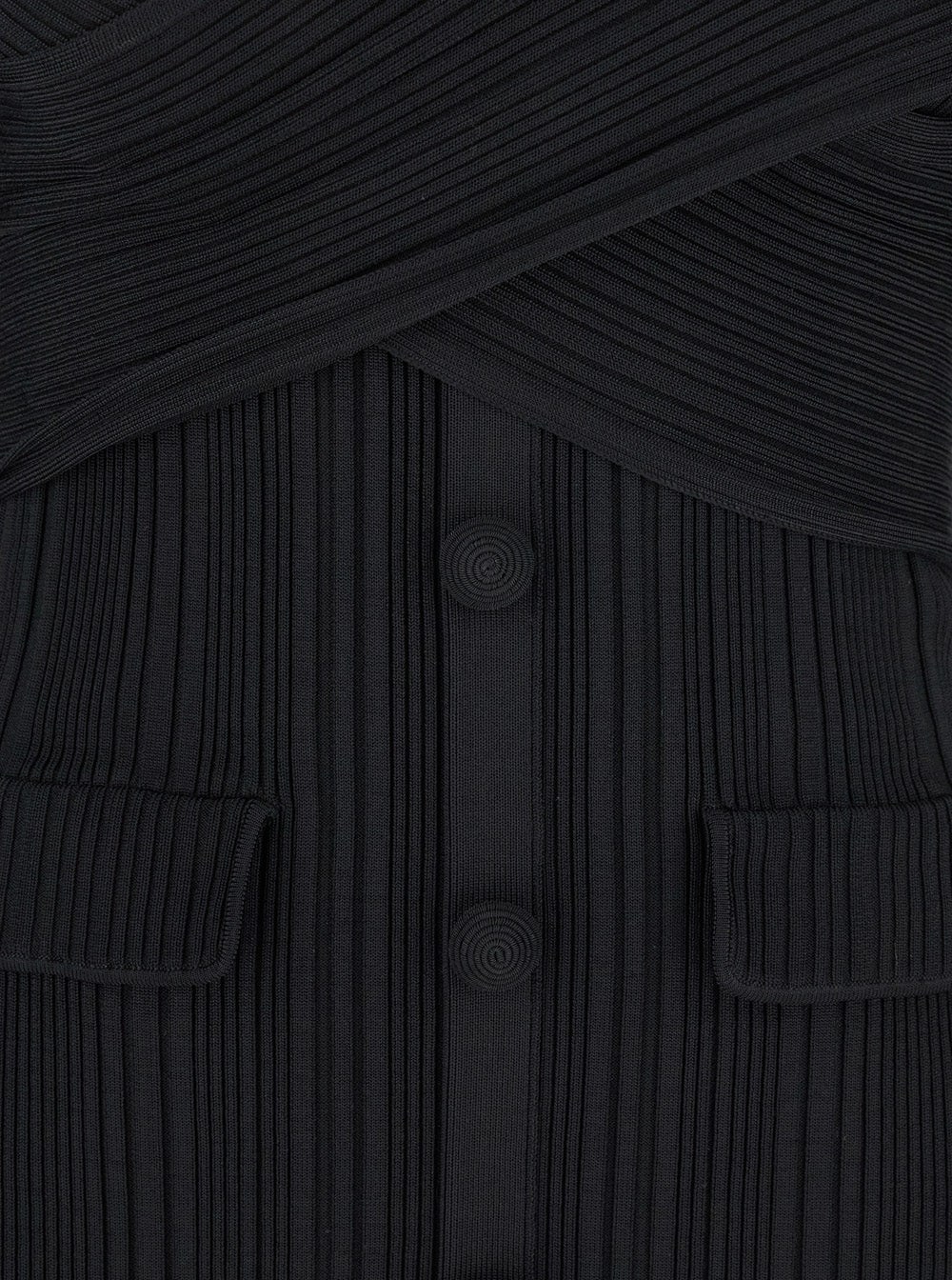 Black Dress With Square Neckline And Open Shoulders Tech Fabric Woman
