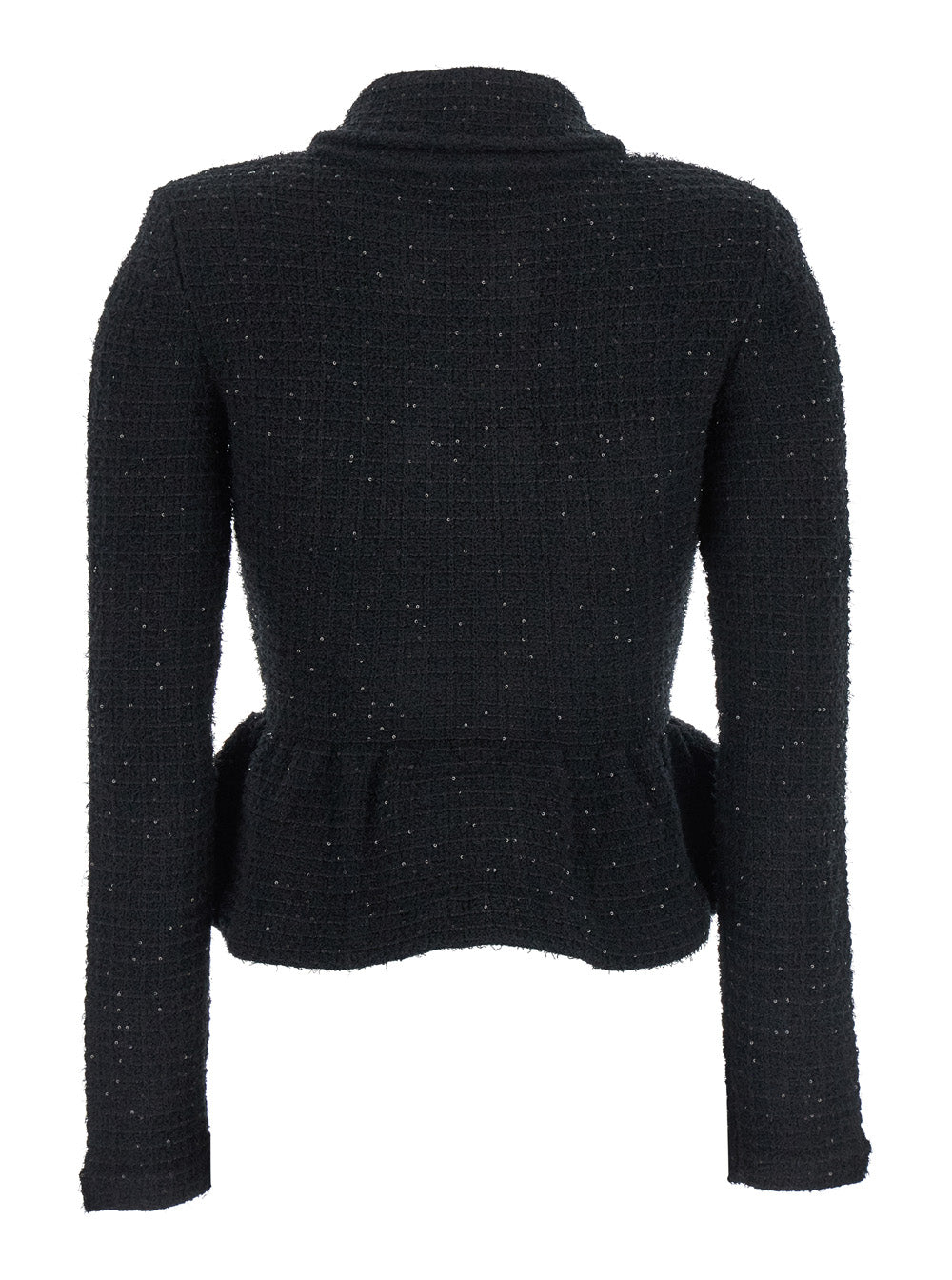 Black Double-Breasted Jacket With Peplum Design And Paillettes Cotton Tech Fabric Blend Woman Blazers