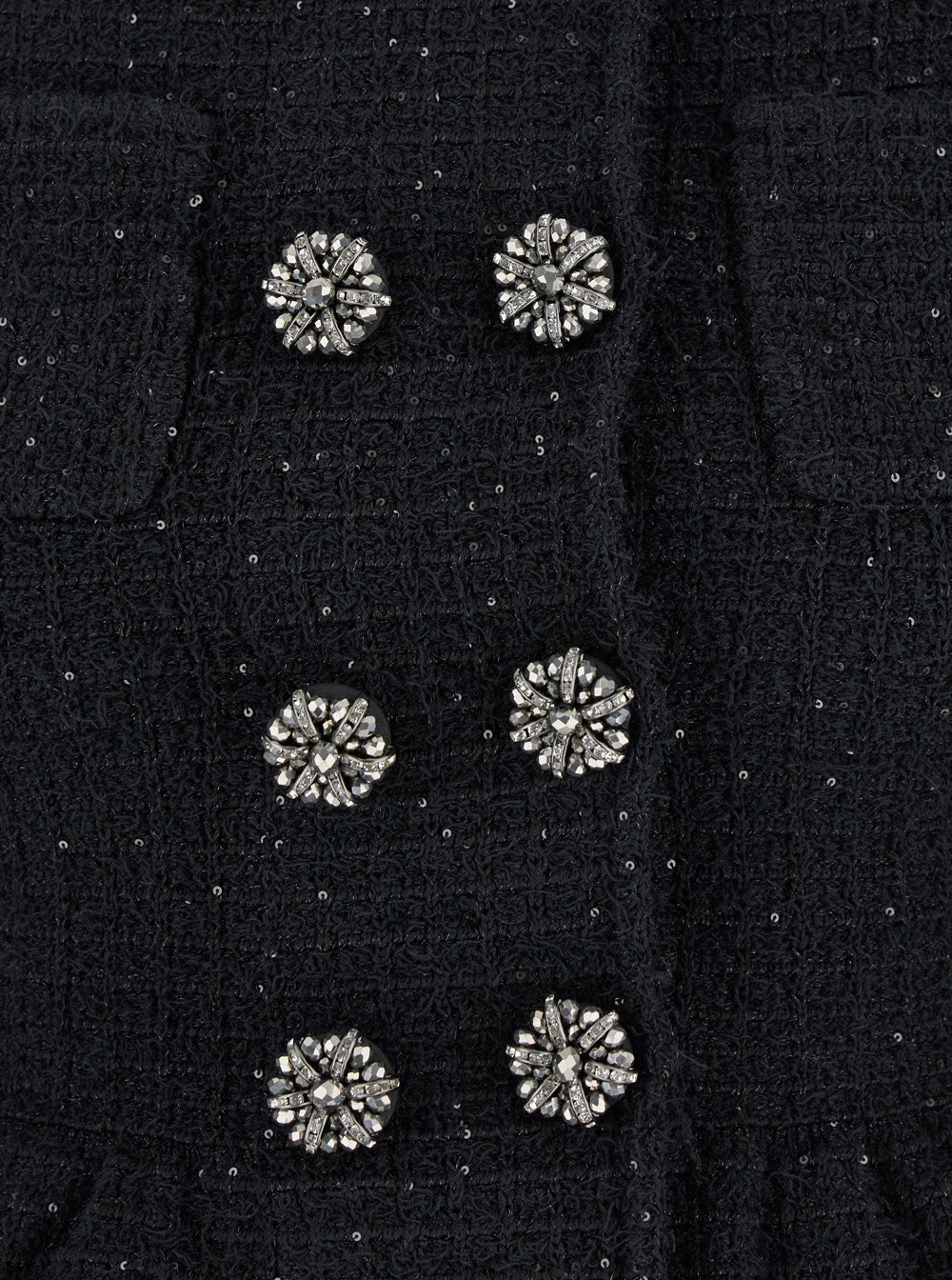 Black Double-Breasted Jacket With Peplum Design And Paillettes Cotton Tech Fabric Blend Woman Blazers