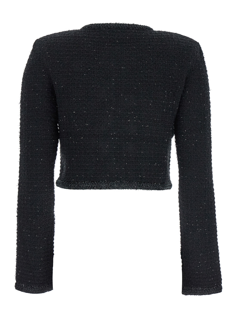 Black Knitted Jacket With Paillettes Cotton And Tech Fabric Blend Woman Blazers
