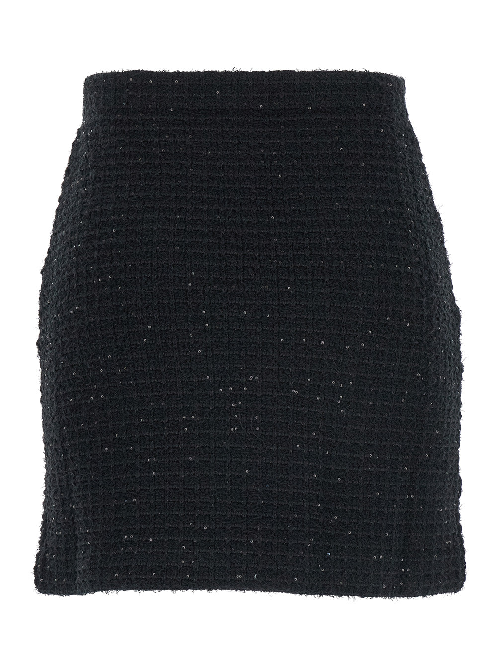 Black Knitted Skirt With Paillettes Cotton And Tech Fabric Blend Woman