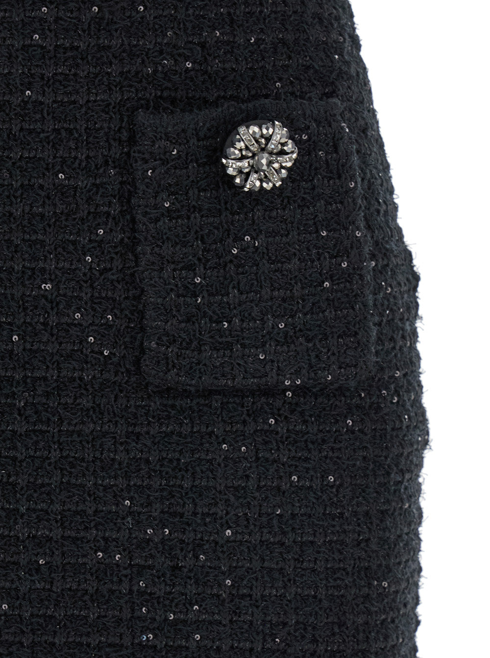 Black Knitted Skirt With Paillettes Cotton And Tech Fabric Blend Woman
