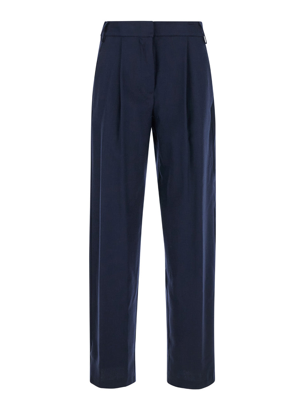 Blue Pants With High Waist And Pences On The Front Wool Stretch Woman Blu Trousers