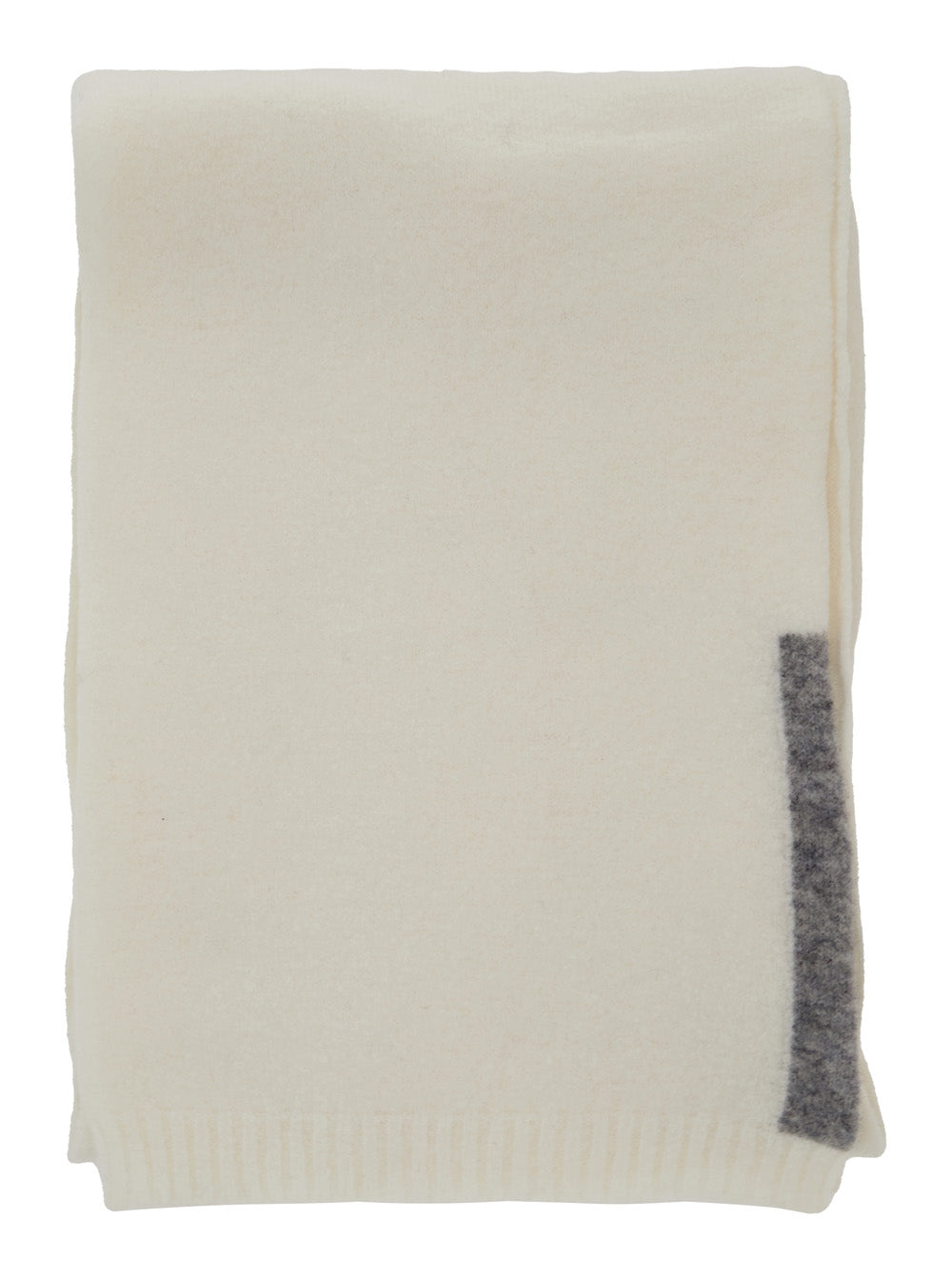 White Scarf with Contrasting Detail in Wool Woman Scarfs And Foulards