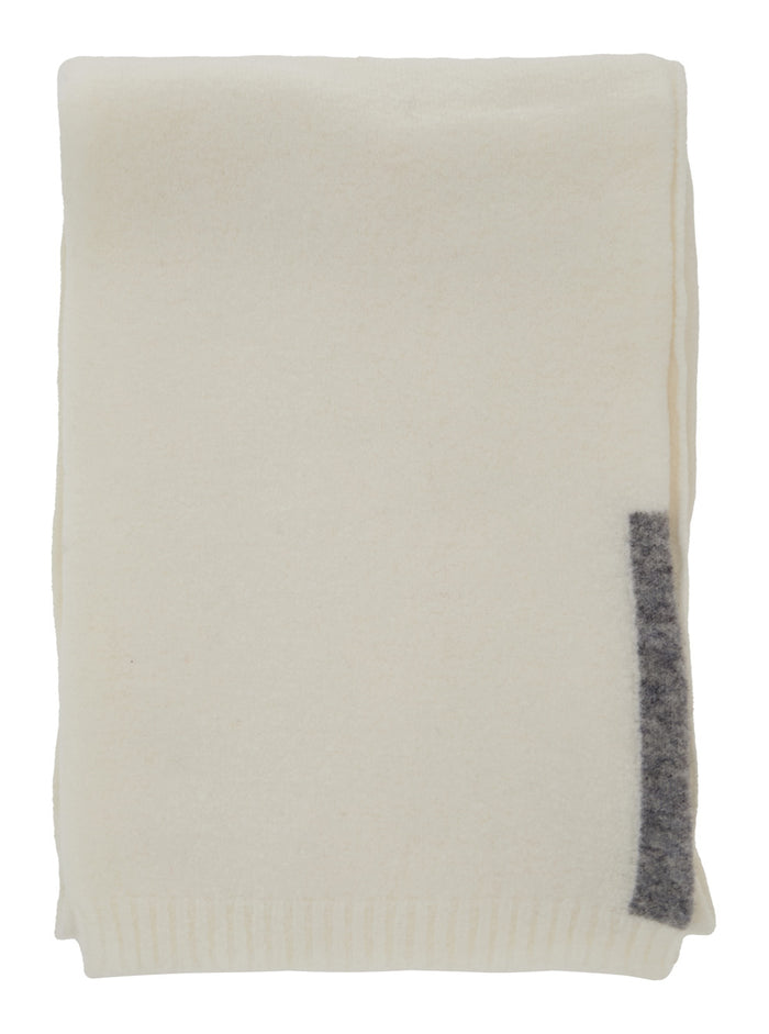 White Scarf with Contrasting Detail in Wool Woman Scarfs And Foulards