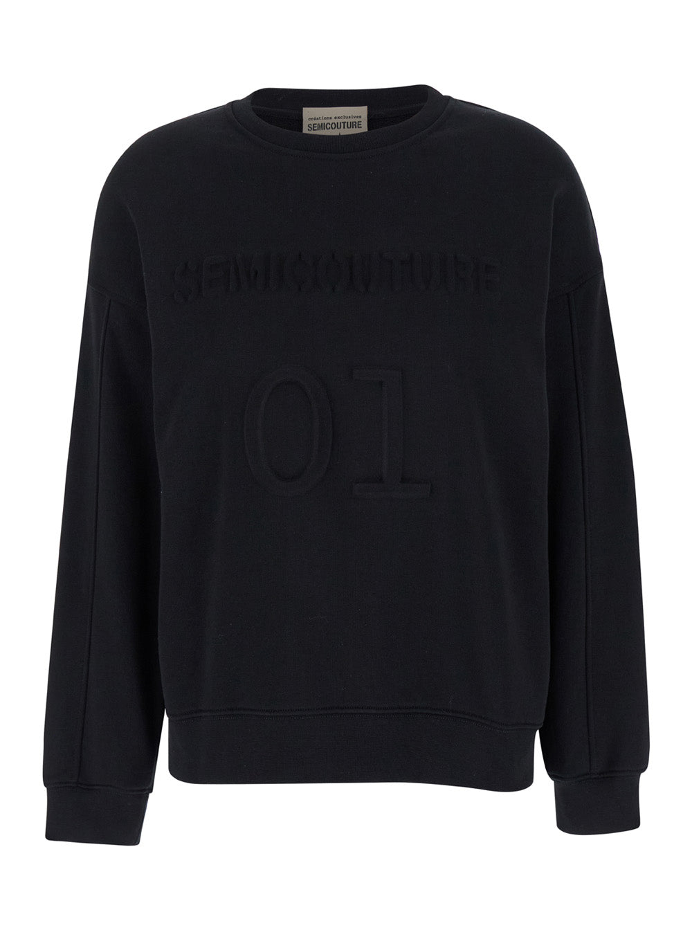 Black Crewneck Sweatshirt With Tonal Logo Print Cotton Woman Sweatshirts