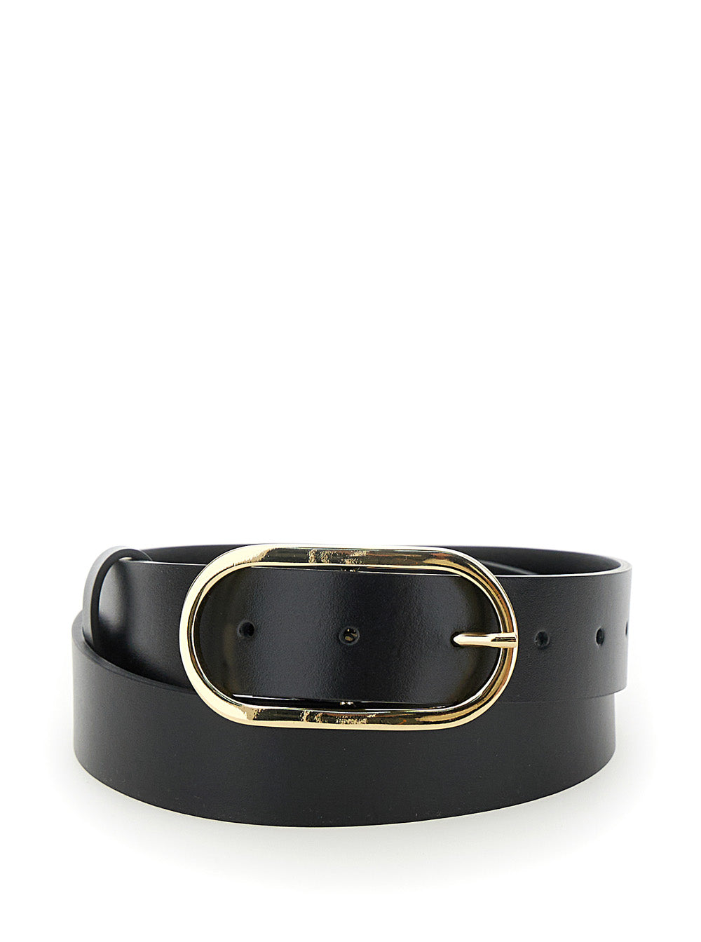 Ambre Black Belt With Round Buckle Leather Woman