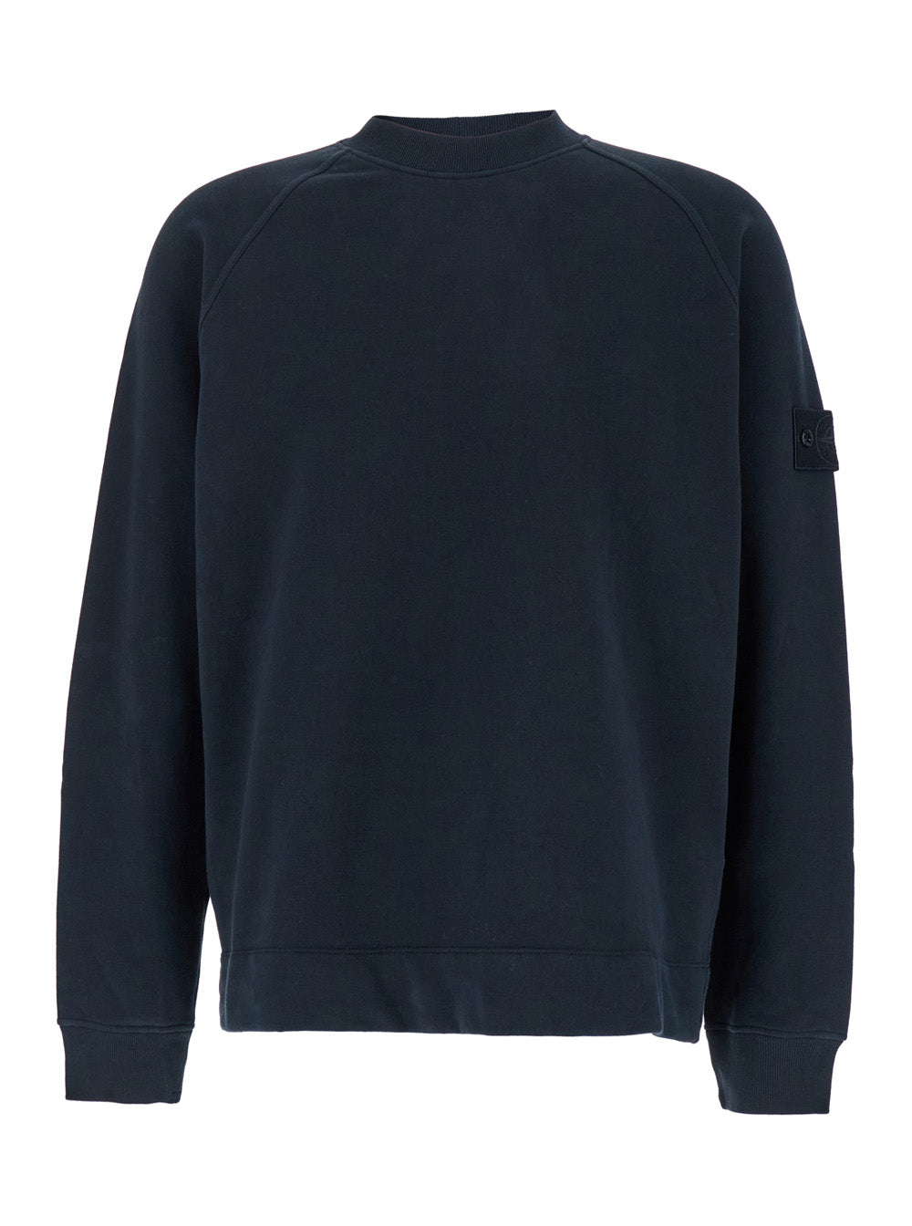 Black Crewneck Sweatshirt With Logo Patch On The Sleeve Cotton Man Blu Elastane Sweatshirts