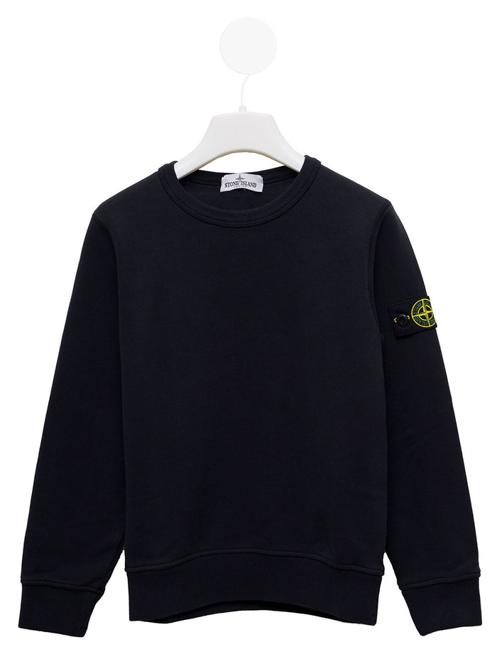 Blue Cotton Sweater With Logo Stone Island Kids Boy Blu Jersey