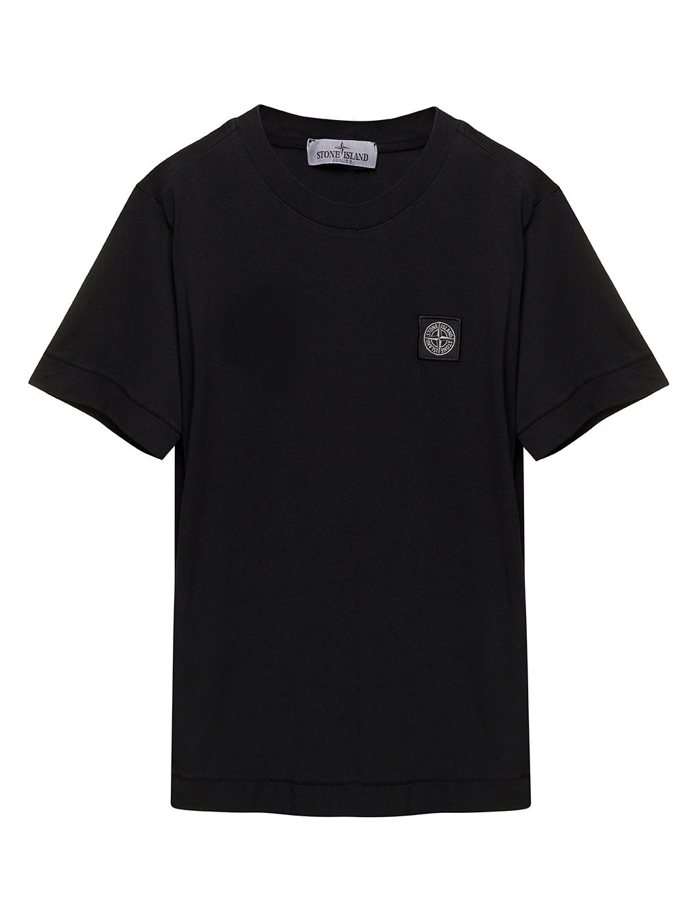 Black Crewneck T-Shirt With Patch Logo Cotton Boy Tshirts And Polo Shirts
