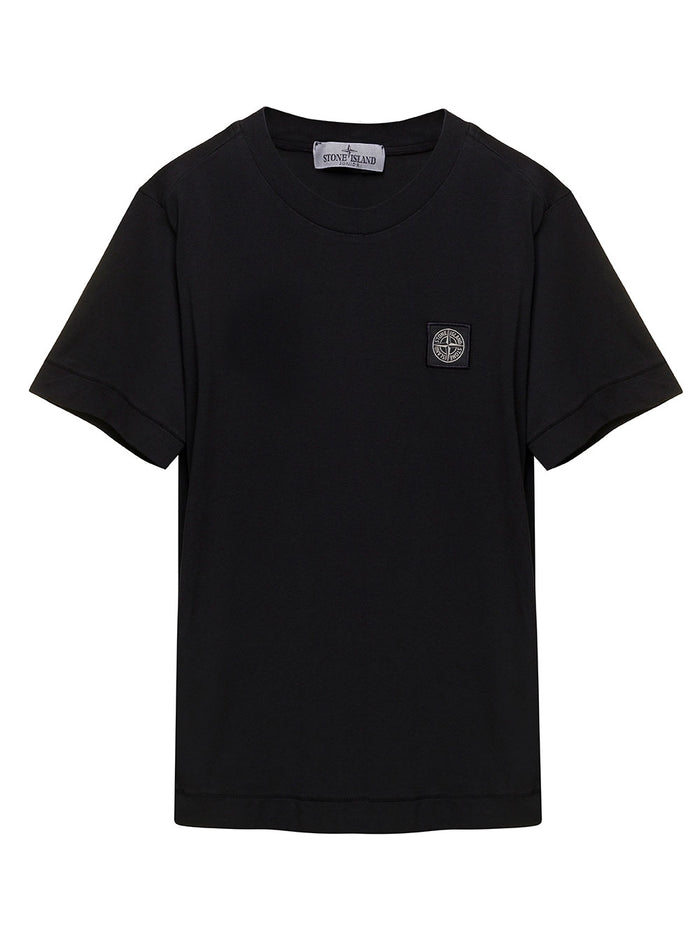 Black Crewneck T-Shirt With Patch Logo Cotton Boy Tshirts And Polo Shirts