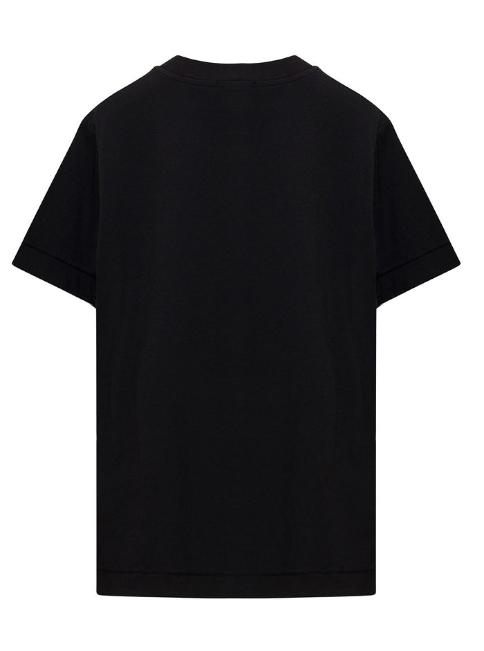 Black Crewneck T-Shirt With Patch Logo Cotton Boy Tshirts And Polo Shirts