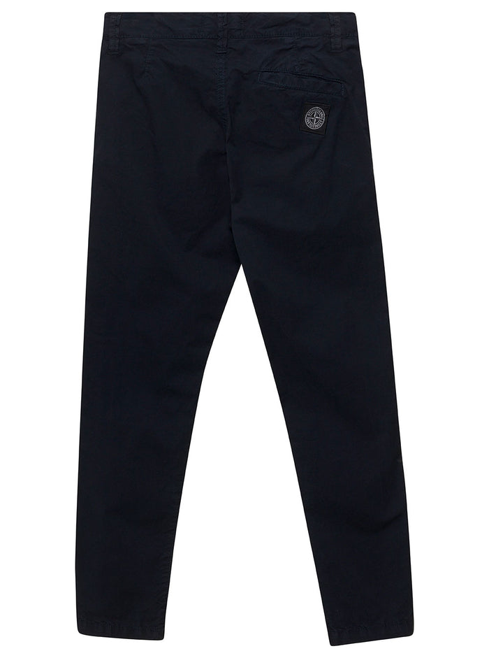 Blue Pants With Logo Patch Stretch Cotton Boy Blu Elastan Trousers