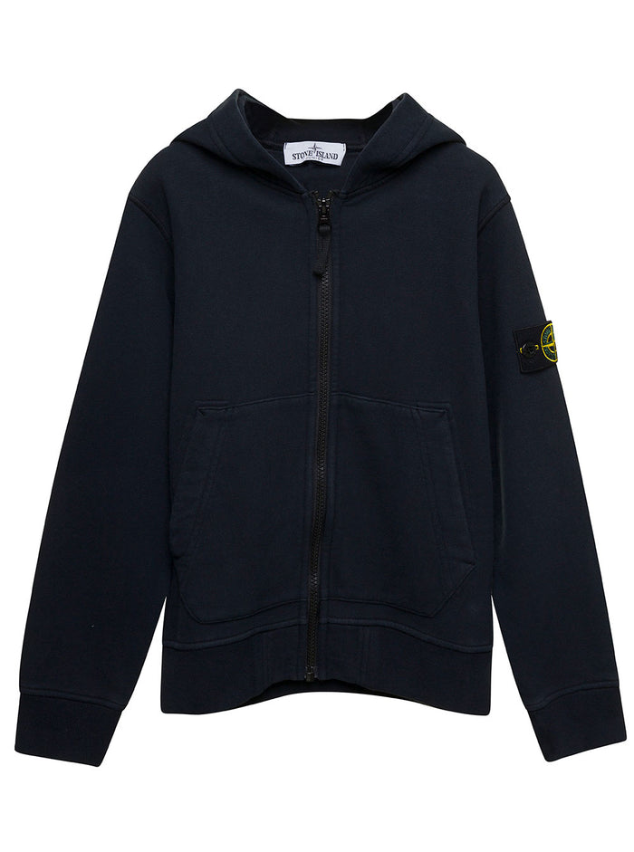 Blue Long-Sleeved Sweatshirt With Hood Cotton Boy Blu Sweatshirts