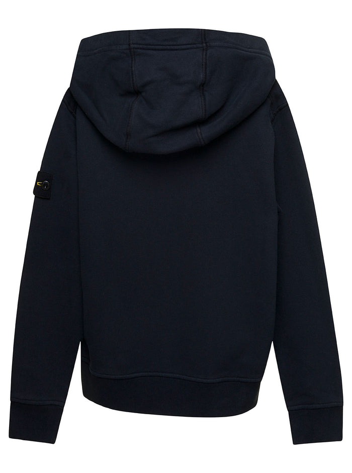 Blue Long-Sleeved Sweatshirt With Hood Cotton Boy Blu Sweatshirts