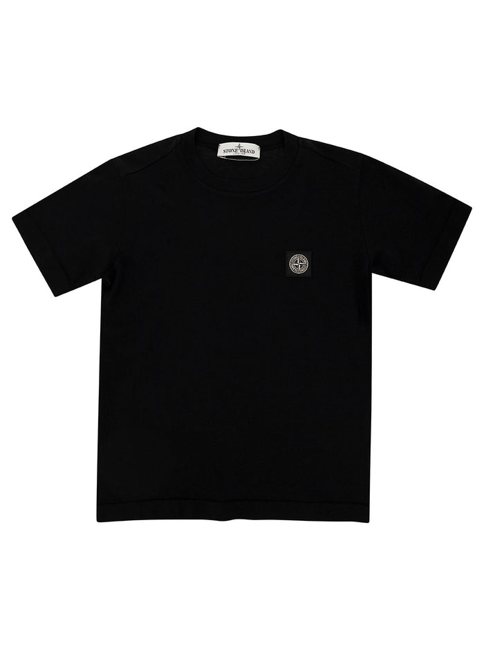 Black Crewneck T-Shirt With Logo Patch Cotton Boy Tshirts And Polo Shirts