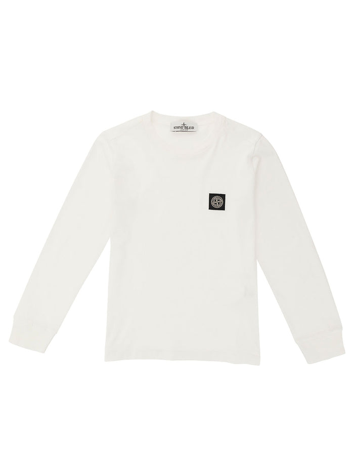 White Crewneck Sweater With Logo Patch Cotton Boy Jersey