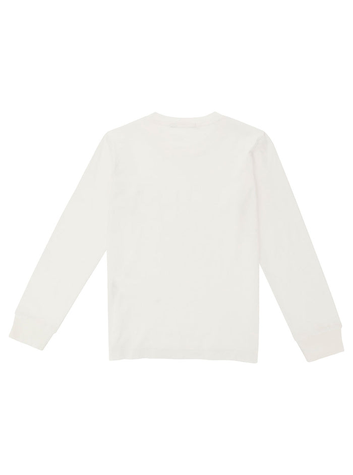 White Crewneck Sweater With Logo Patch Cotton Boy Jersey