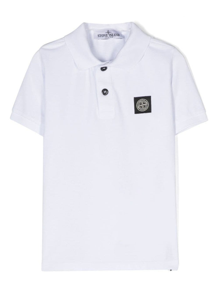 White Polo Shirt With Logo Stretch Cotton Boy Elastane Tshirts And