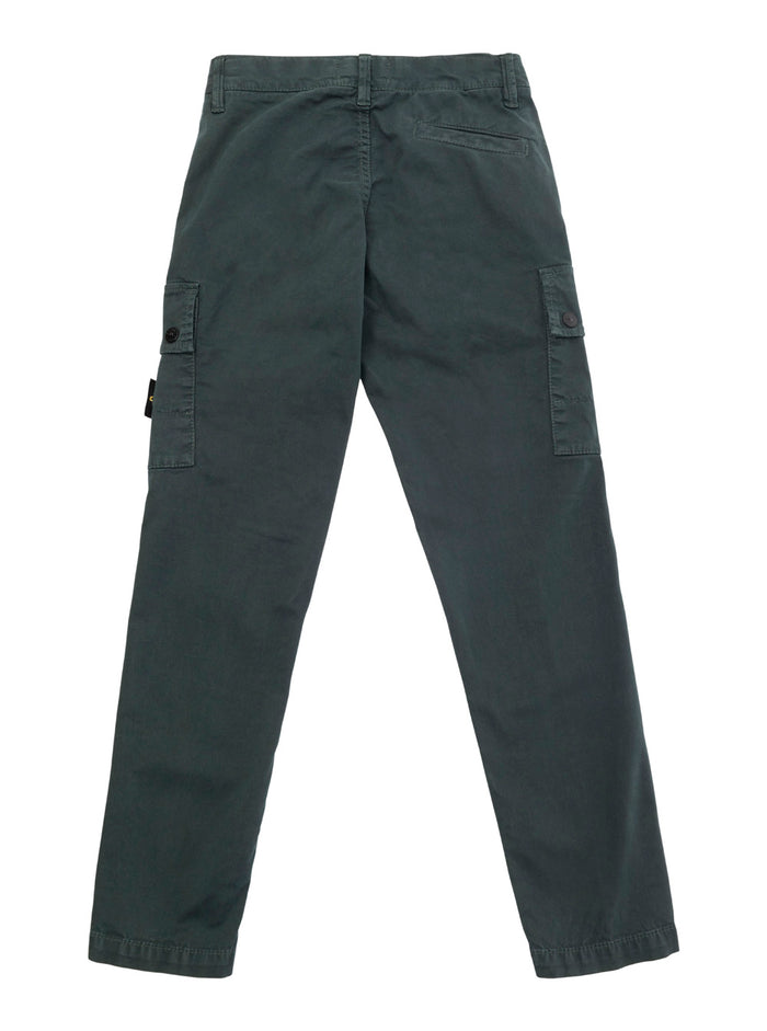 Green Cargo Pants With Logo Patch Stretch Cotton Boy Elastane Trousers