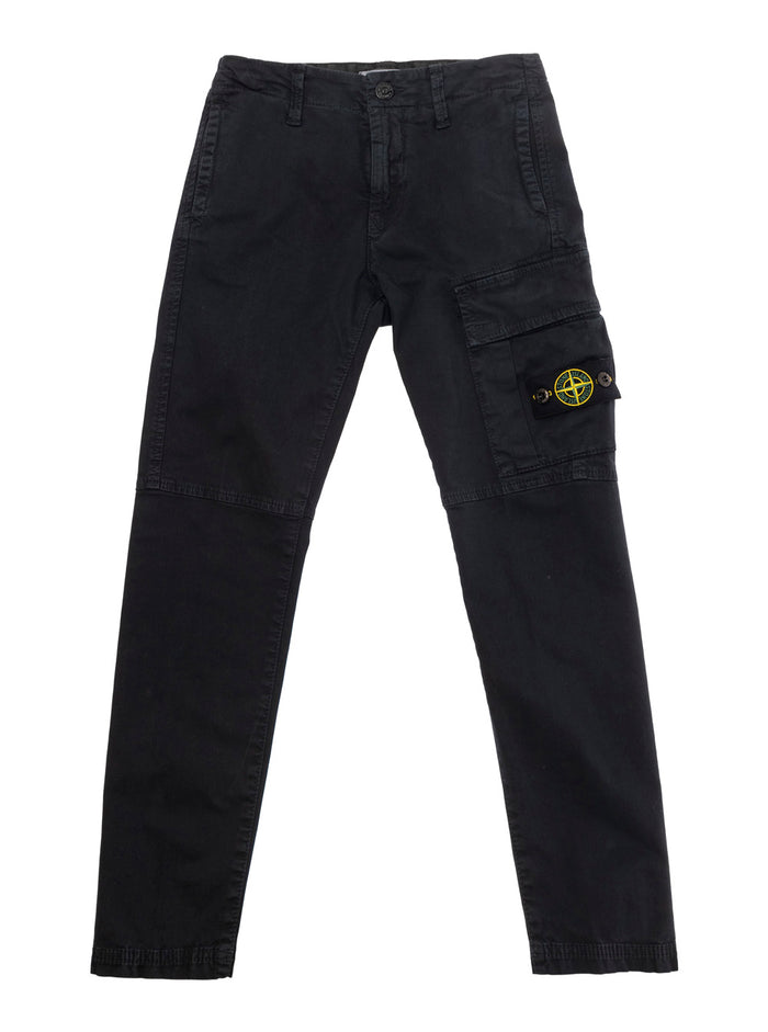 Black Slim Cargo Pants With Logo Patch Stretch Cotton Boy Blu Elastane Trousers
