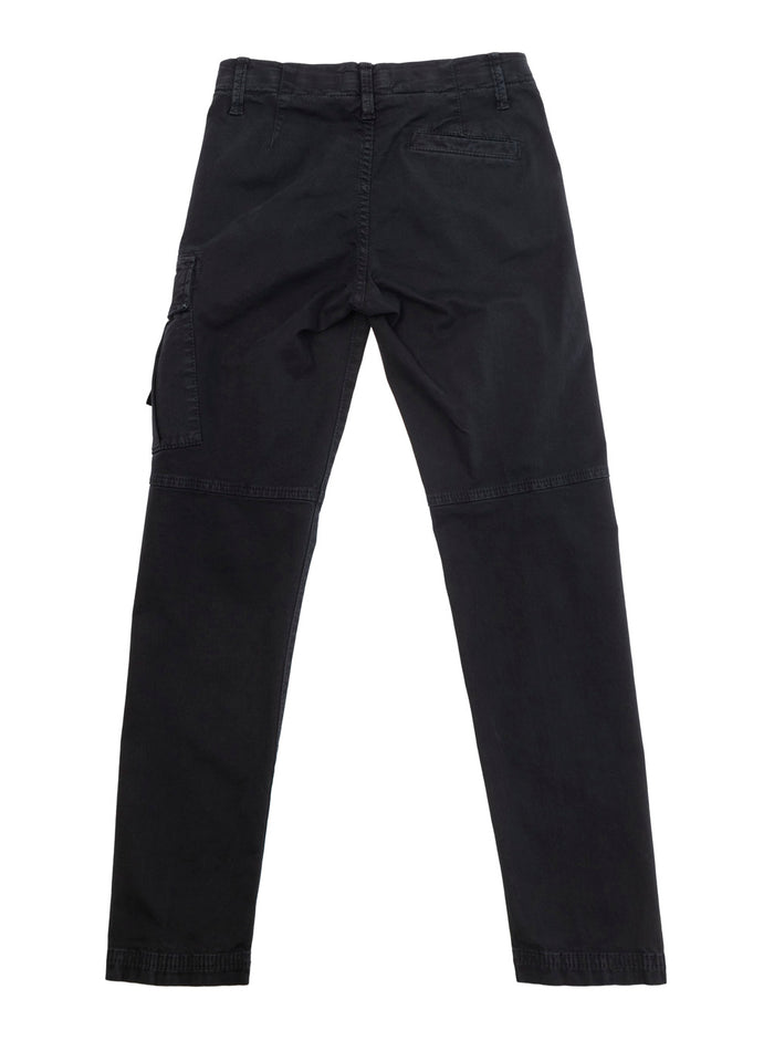 Black Slim Cargo Pants With Logo Patch Stretch Cotton Boy Blu Elastane Trousers