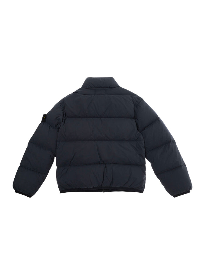 Blue Down Jacket With Logo Patch Polyamide Boy Blu Elastane