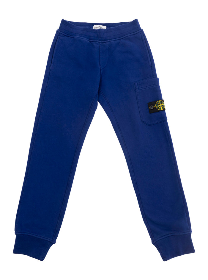 Blue Pants With Patch Pocket And Logo Cotton Boy Blu Trousers