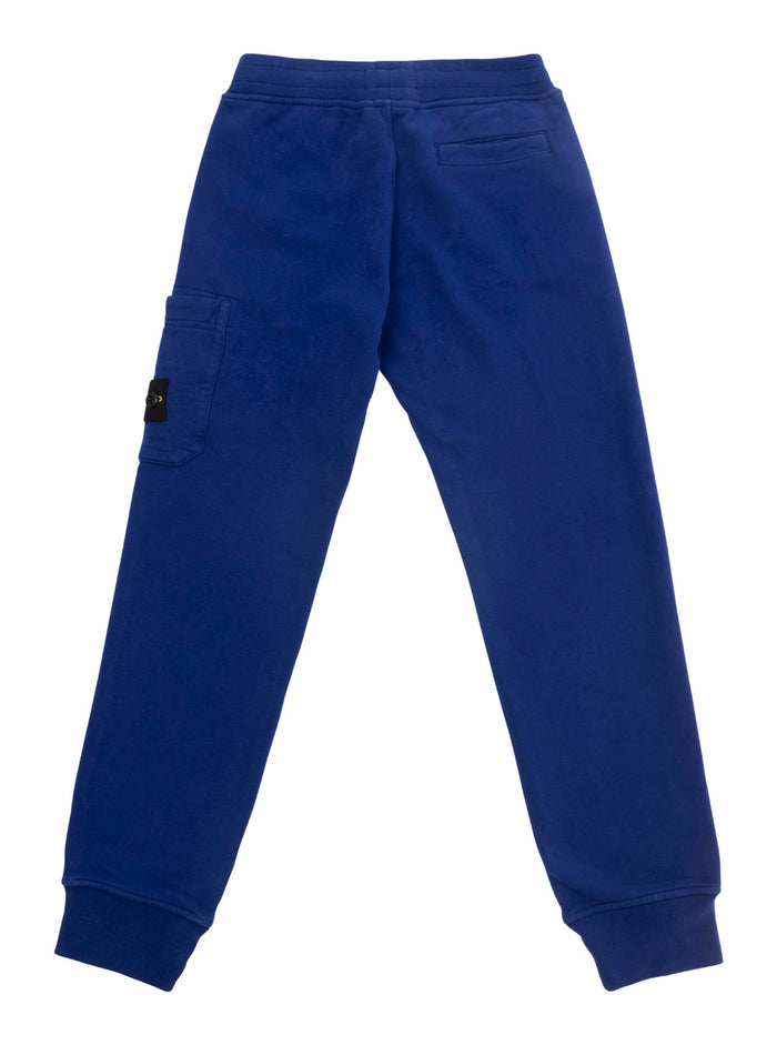Blue Pants With Patch Pocket And Logo Cotton Boy Blu Trousers