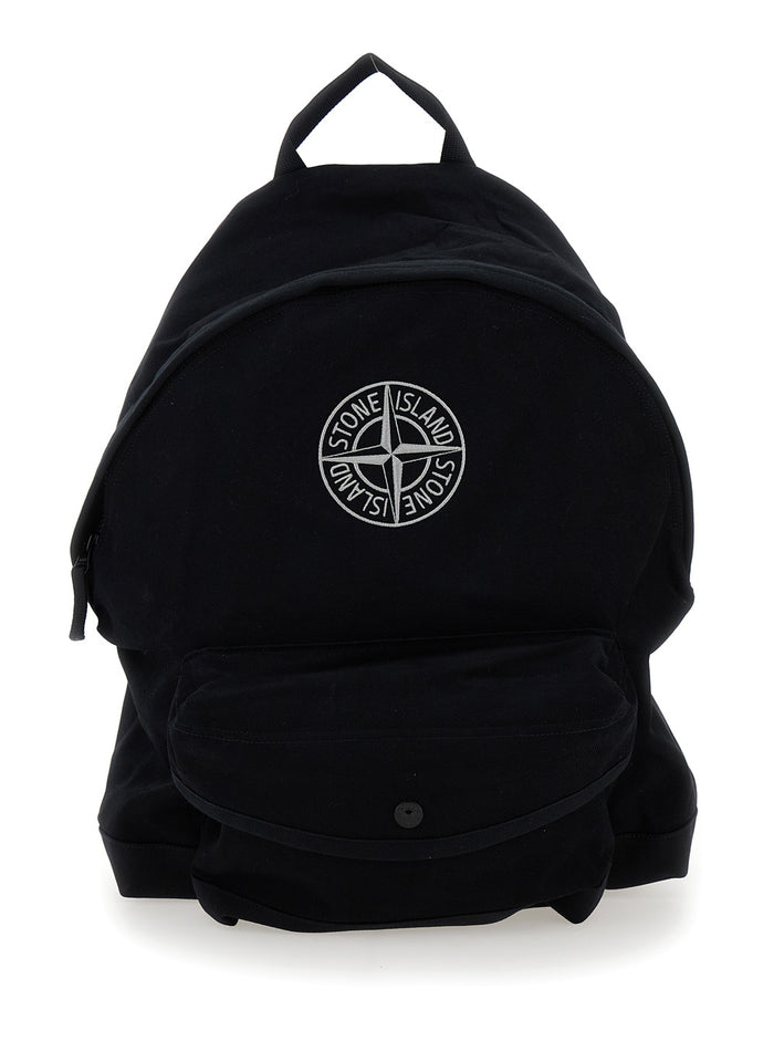 Black Backpack With Zip Closure And Logo Patch On The Front Tech Fabric Boy Cotton Polyamide Elastane Backpacks Belt Bags