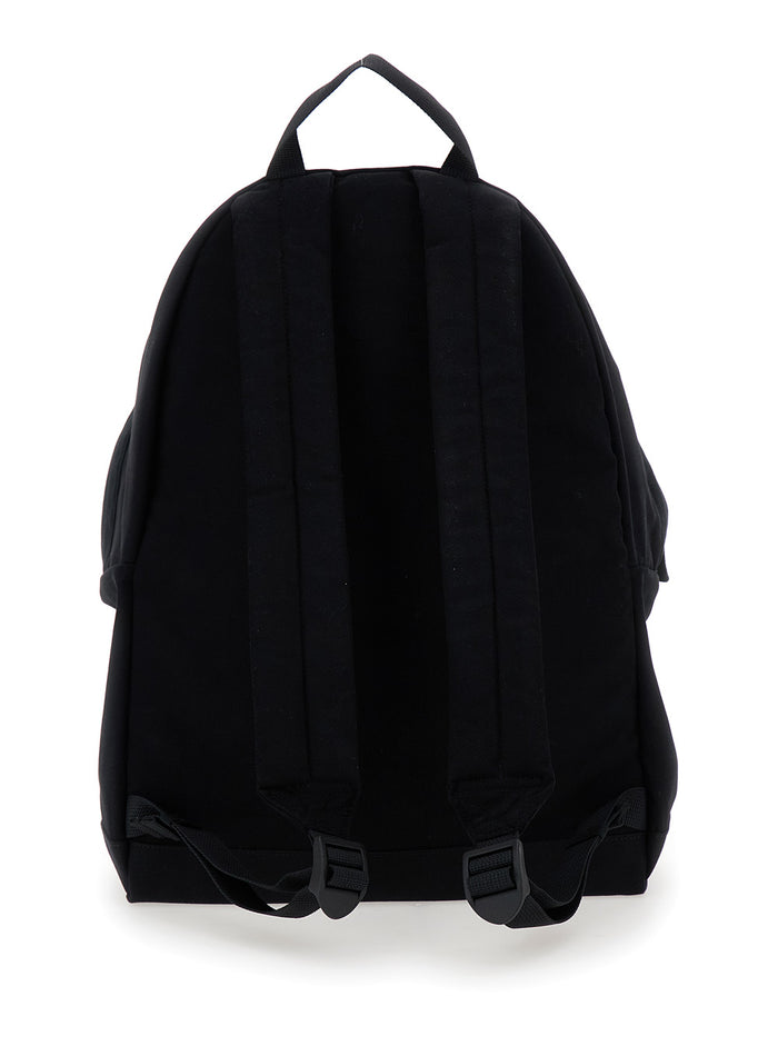 Black Backpack With Zip Closure And Logo Patch On The Front Tech Fabric Boy Cotton Polyamide Elastane Backpacks Belt Bags