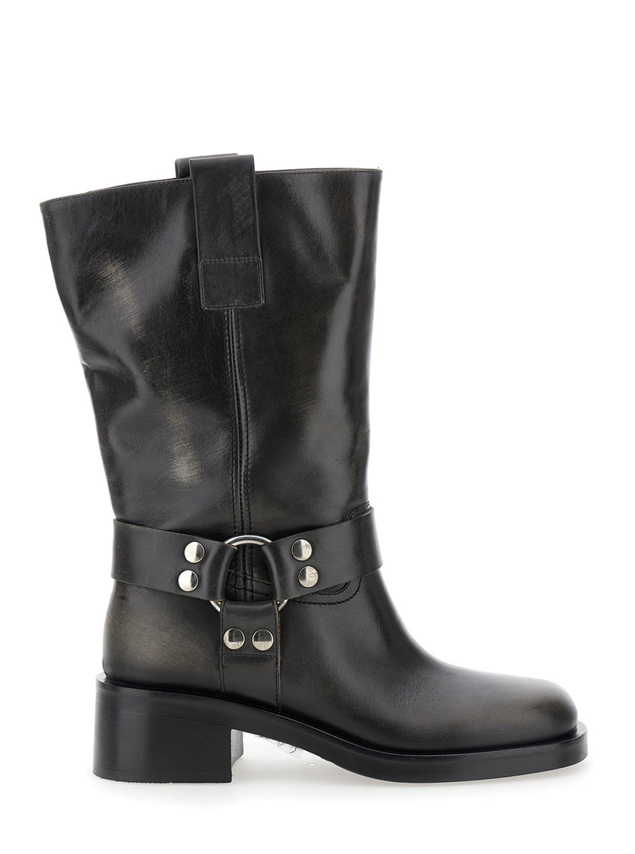 Black Leather Ankle Boots With Studs
