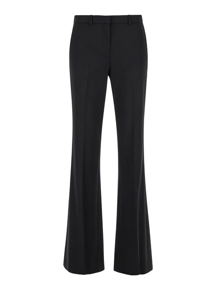 Black Flared Pants With Belt Loops Fabric Woman Trousers