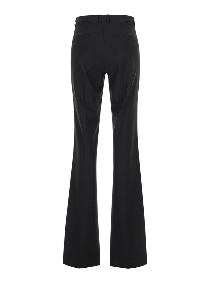 Black Flared Pants With Belt Loops Fabric Woman Trousers