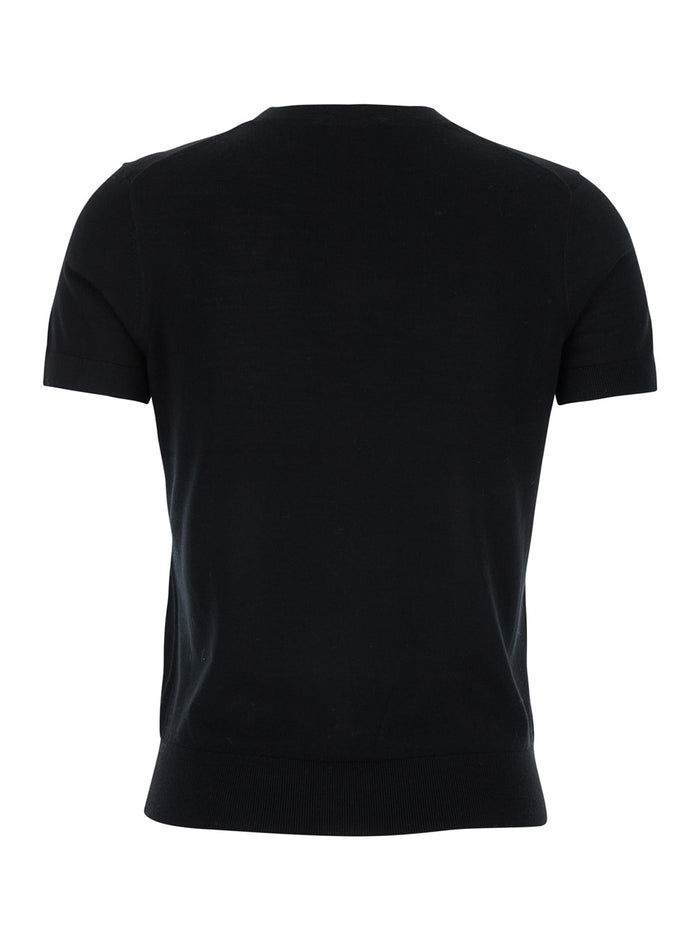 Black Crewneck T-Shirt Wool Blend Woman Polyester Jersey