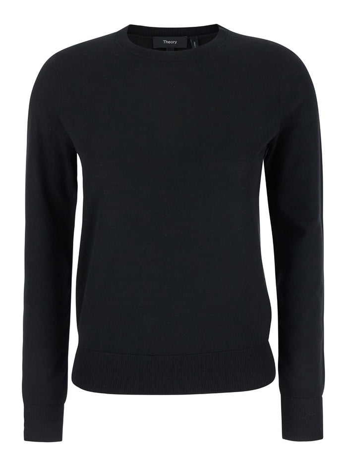 Black Crewneck Sweater Wool Woman Jersey