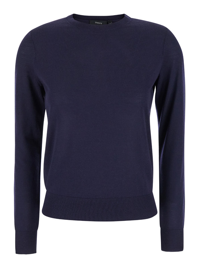 Blue Crewneck Sweater Wool Woman Blu Jersey